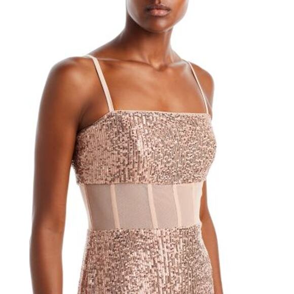 BCBGMAXAZRIA Women's Rosegold Long Sequin Evening Gown Sleeveless Size XXS NWT - Picture 3 of 7